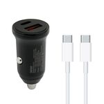 Auto punjac 30W USB-A + Type-C ulaz sa Type-C na Type-C kablom sivi (MS).