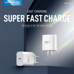 Kucni punjac KONFULON C87c + DL50, 30W, sa PD kablom Type C na iPhone lightning beli.