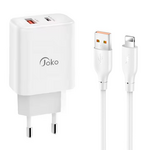 Kucni punjac KONFULON JK87, QC 20W, PD 30W, sa iPhone lightning kablom beli.