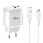 Kucni punjac KONFULON JK82 + DC64 PD 20W, QC 18W, sa kablom USB na Lightning beli.