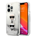 Maska / futrola Karl Lagerfeld Hc Liquid Glitter 2 Heads za iPhone 14 Pro srebrna (KLHCP14LKICGLS).