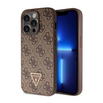 Maska / futrola Guess Hc PU Leather 4G Triangle Strass za iPhone 15 Pro 6.1 braon (GUHCP15LP4TDPW).