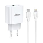 Kucni punjac Superior SU-P102 20W Super Fast USB A QC3.0+Type C sa Type C na Lightning kablom beli (CERT) (MS).