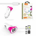 Auto punjac LDNIO C332 dual USB 3.4A sa iPhone lightning kablom pink.