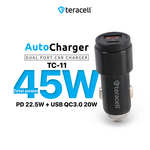 Auto punjac Teracell Evolution TC-11 PD 22.5W + USB QC3.0 20W, 45W (total) crni.