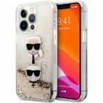 Maska / futrola Karl Lagerfeld Hc Liquid Glitter 2 Heads za iPhone 14 Pro zlatna (KLHCP14LKICGLD).