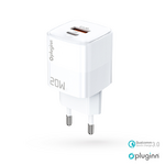 Kucni punjac Pluginn PI-D73, QC3.0 PD3.0, PPS, USB-PD 18W+20W, 38W (total) sa PD iPhone lightning kablom beli CE.