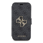 Maska / futrola Guess Bk Pu leather 4G Metal Logo za iPhone 15 siva (GUBKP15S4GMGGR).