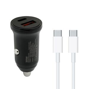Auto punjac 30W USB-A + Type-C ulaz sa Type-C na Type-C kablom sivi (MS).