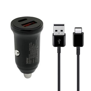 Auto punjac 30W USB-A + Type-C ulaz sa USB-A na Type-C kablom sivi (MS).