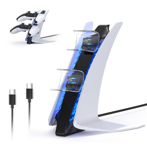 Dobe TP5-0557 stalak-punjac za dva gamepada sa osvetljenjem PS5 beli.