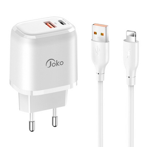 Kucni punjac KONFULON JK82 + DC64 PD 20W, QC 18W, sa kablom USB na Lightning beli.