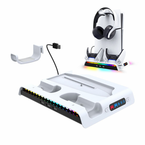 iPega PG-P5S006 vertikalni multifunkcionalni Drzač za PS5 slim/PRO RGB beli.