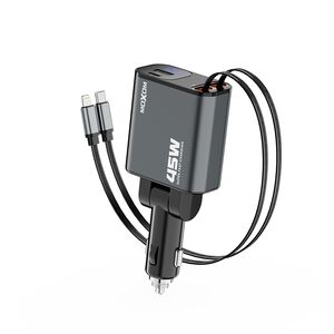 Auto punjac Moxom MX-VC53 USB & Type C output + Type C & lightning cable output 45W crni (MS).