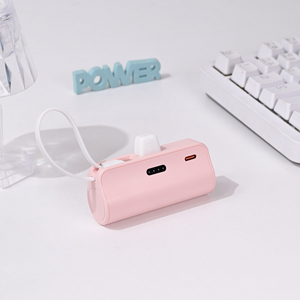 Back Up Baterija prenosiva baterija privezak 5000mAh fast lightning roze.