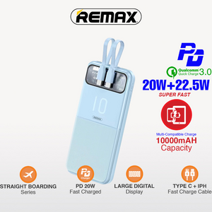 Back Up Baterija with 2 Fast Charging Cables REMAX Stervui Series RPP-619 PD 20W+ QC 22.5W 10000mAh plavi.