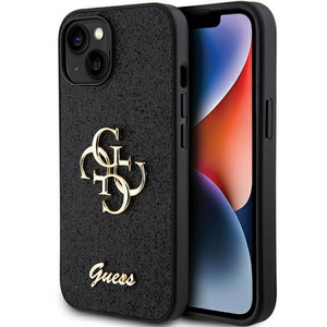 Maska / futrola Guess Hc Fixed Glitter 4G Big Metal Logo za iPhone 15 crna (GUHCP15SHG4SGK).