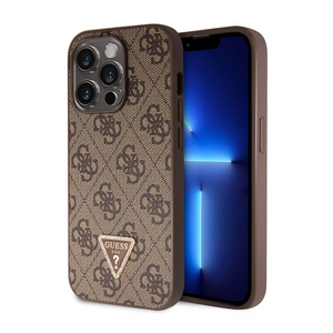 Maska / futrola Guess Hc PU Leather 4G Triangle Strass za iPhone 15 Pro 6.1 braon (GUHCP15LP4TDPW).