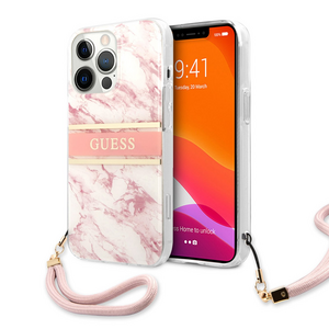 Maska / futrola Guess Marble Strap za iPhone 13 Pro Max 6.7 roze (GUHCP13XKMABPI).