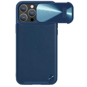 Maska / futrola Nillkin CamShield Leather S za iPhone 14 Pro plava.