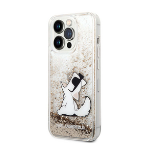 Maska / futrola Karl Lagerfeld Hc Liquid Glitter Choupette za iPhone 14 Pro zlatna (KLHCP14LGCFD).