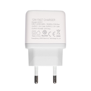 Kucni punjac LDNIO A2221 2xUSB, 12W sa iPhone lightning kablom beli.