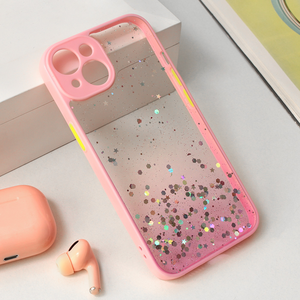 Maska / futrola Frame Glitter za iPhone 15 roze.